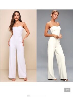 Lulus Strapless White Wide-Leg Jumpsuit, size M